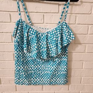 Catalina Teal and White Patterned Swim Top